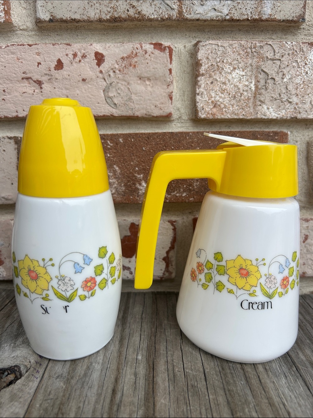 Vintage Gemco Yellow/Butterscotch Floral Creamer Pitcher and Sugar Shaker